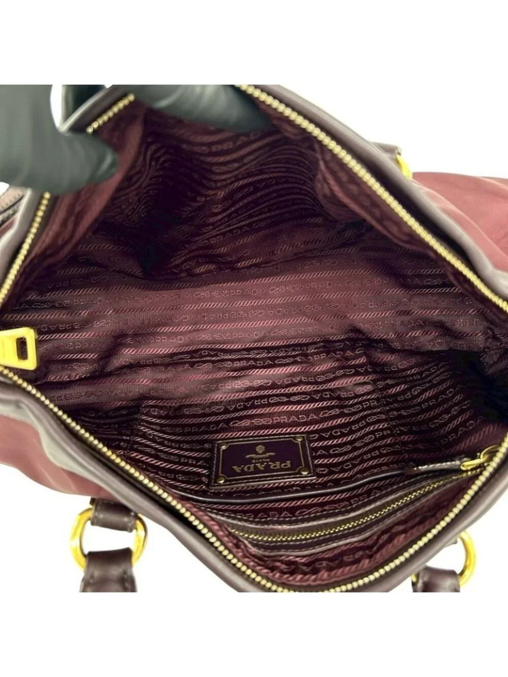 Prada Logo Leather Tessuto 2-Way Shoulder Bag Wine Red - Picture 9 of 10